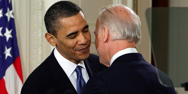 President Barack Obama and Vice President Joe Biden during the health care bill ceremony in the East Room of the White House, March 23, 2010.